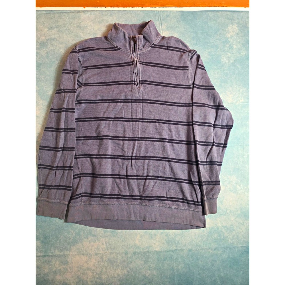 2000's Old Navy Mens XL Gray Striped Cotton Knit 1/4 Zip Mock Neck Sweatshirt